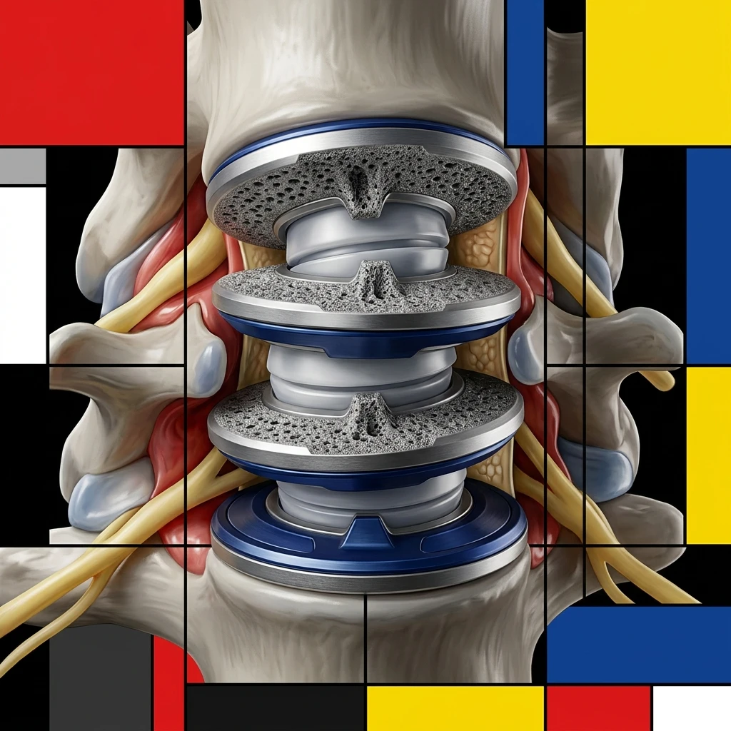 Multilevel cervical disc replacement illustration