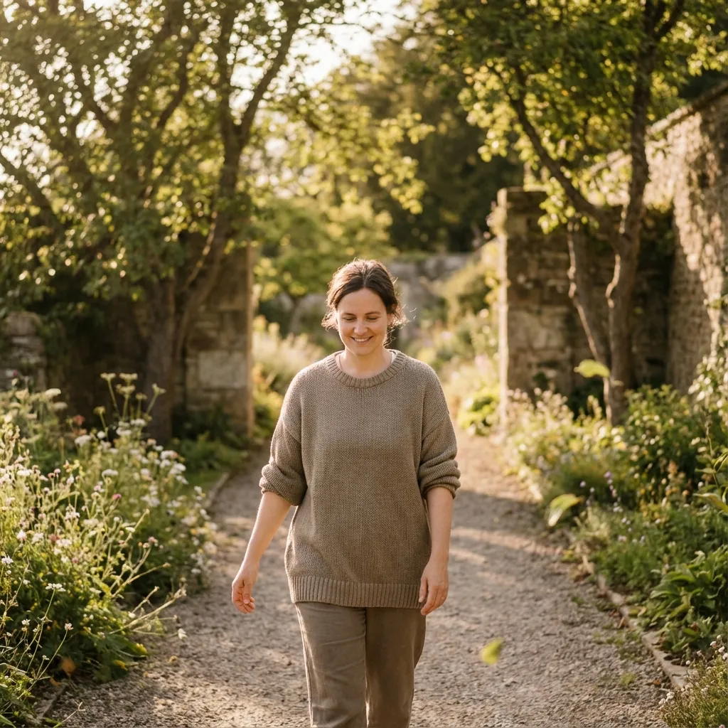 Patient walking outdoors during early recovery phase