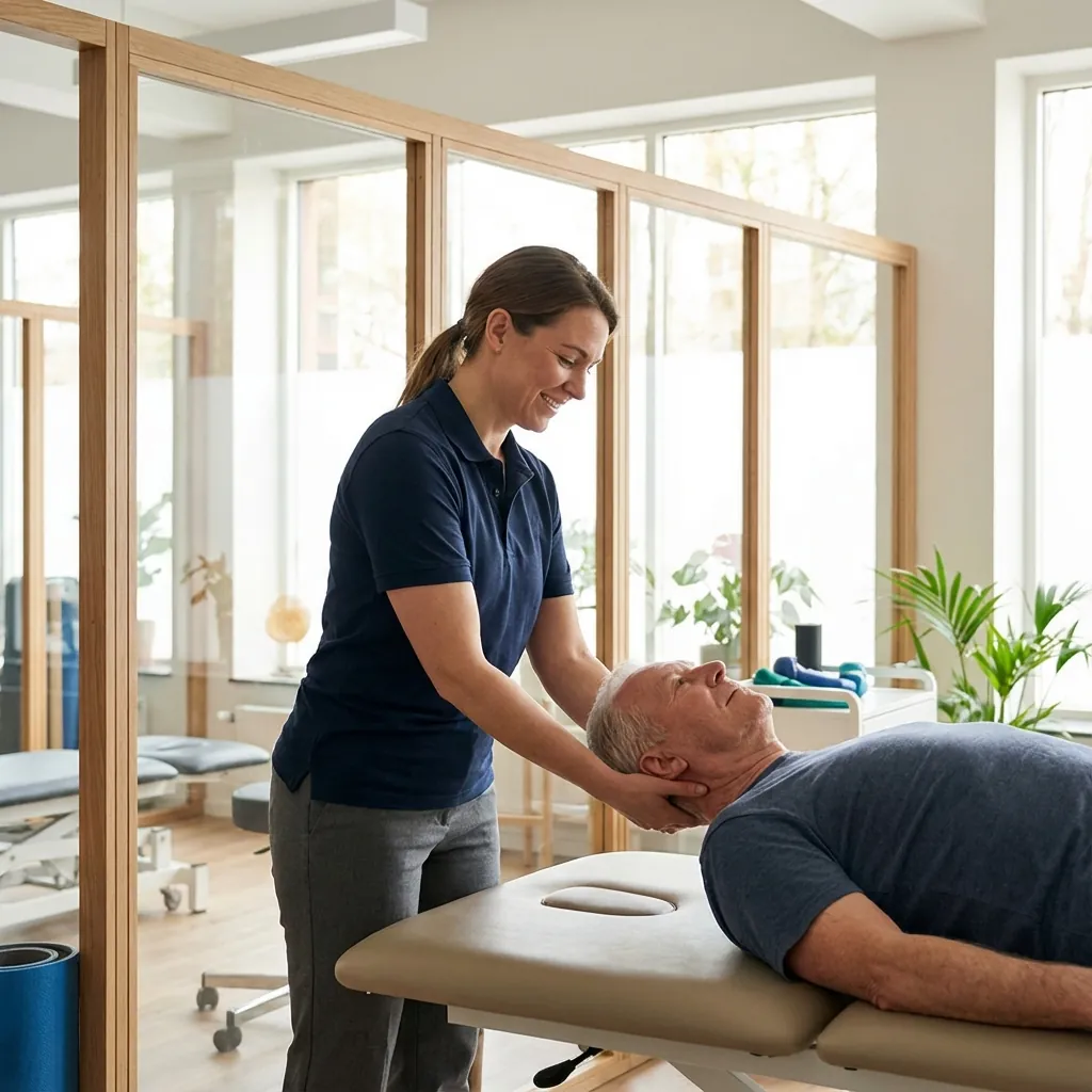 Physical therapist guiding patient through rehabilitation exercises