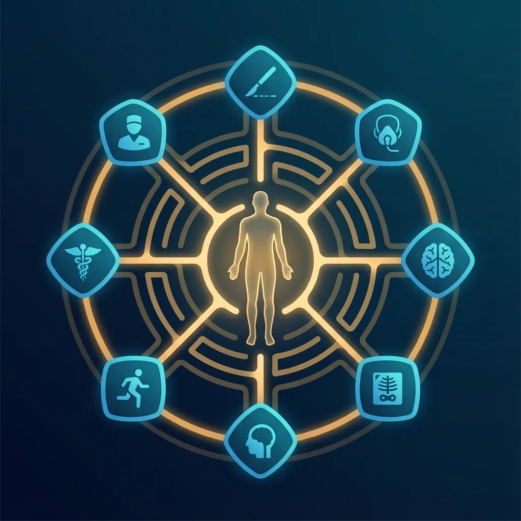Multidisciplinary team network showing interconnected healthcare specialists