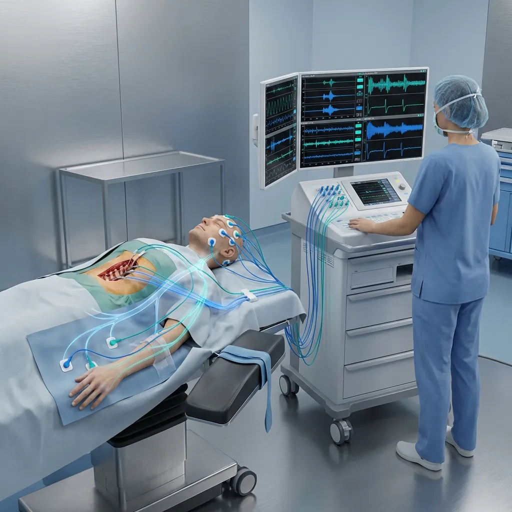 Intraoperative neuromonitoring setup with SSEP and EMG electrodes