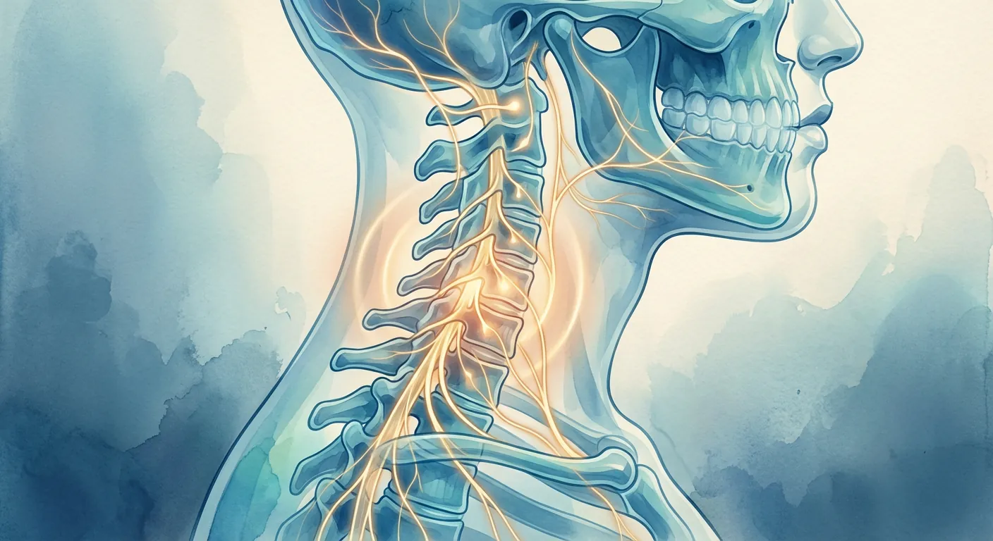 Cervical spine pain relief visualisation showing nerve decompression and pain reduction pathways