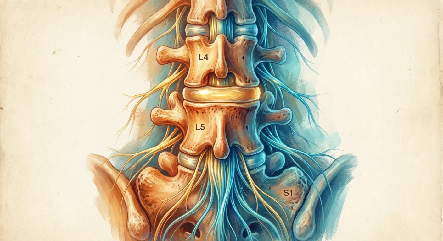 Lumbar spine pain relief visualisation showing disc replacement and neural decompression