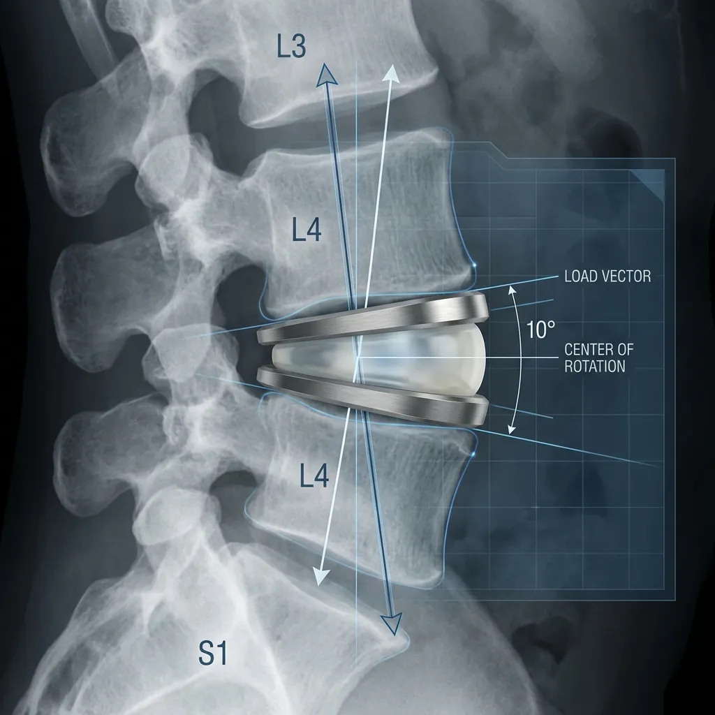Lumbar implant positioning showing lordotic angles and placement