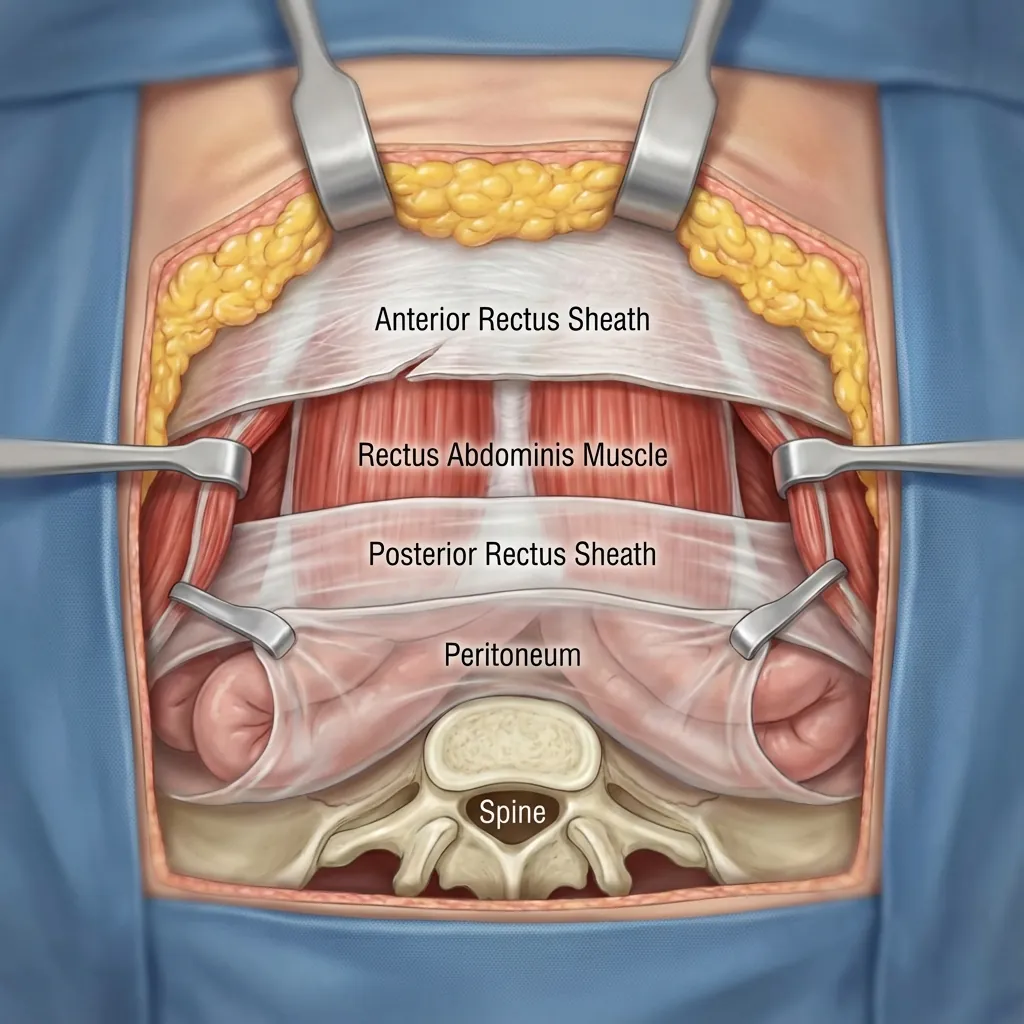 Cross-sectional view of abdominal layers during anterior lumbar approach