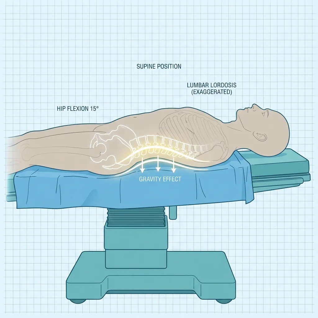 Patient positioning for anterior lumbar approach showing supine position